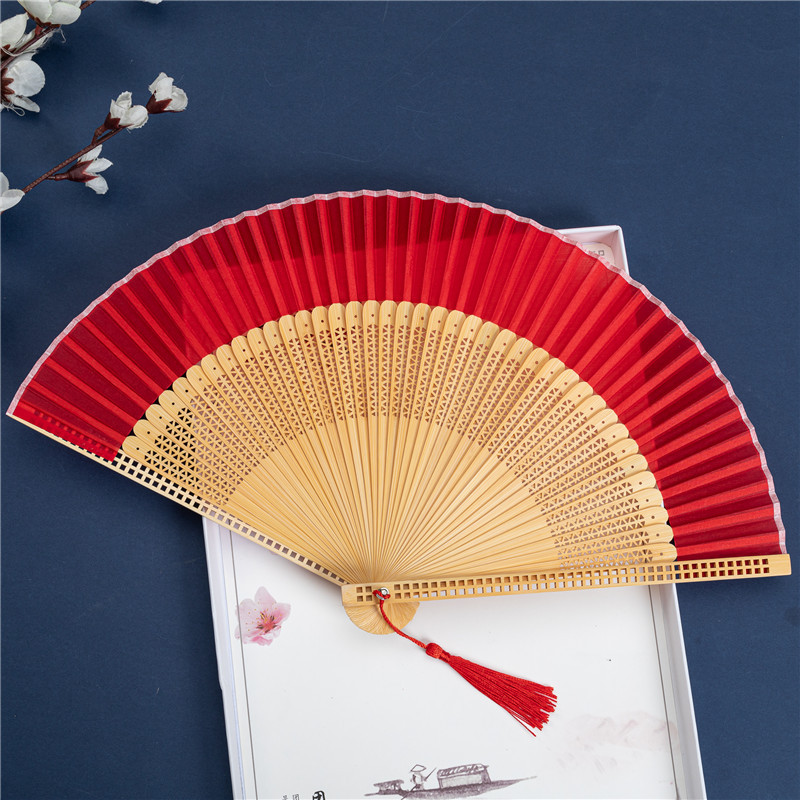 手绘牡丹雪纺扇子折扇中国风方块镂空边竹扇和风夏季日用折叠扇子详情19