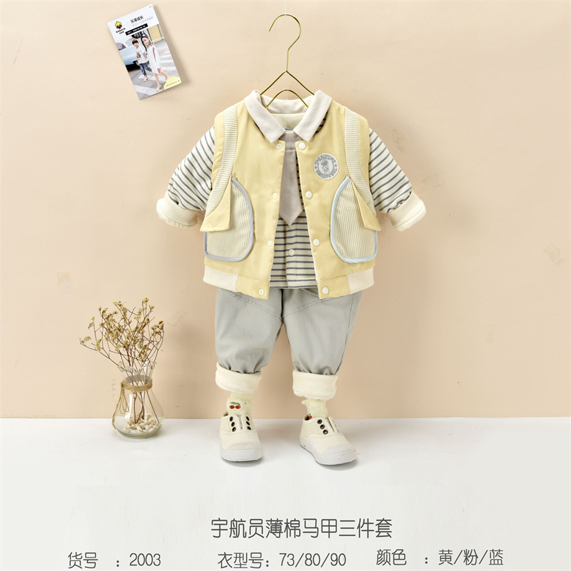 New infant and toddler thin cotton vest three-piece set, thin cotton outwear, baby cotton jacket plus cotton outer vest three-piece set pic 2