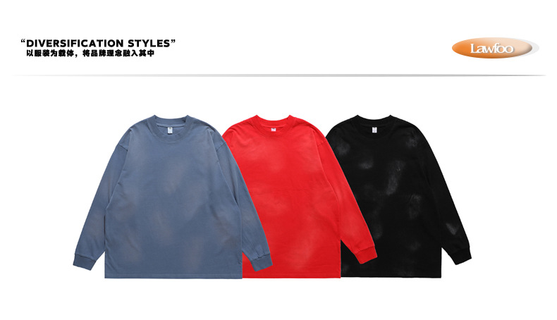 LawFoo国潮牌美式情侣洗水做旧不规则漆块长袖T恤男街头复古宽松详情5