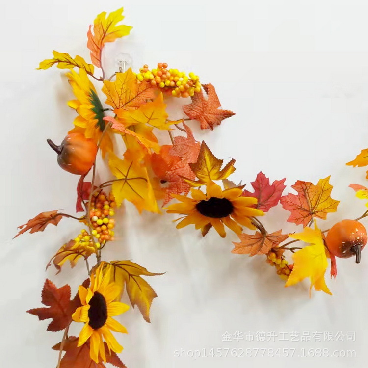 Desheng American country-style Thanksgiving and Halloween simulation pumpkin, autumn leaves, Canadian autumn maple leaves, rattan pic 8