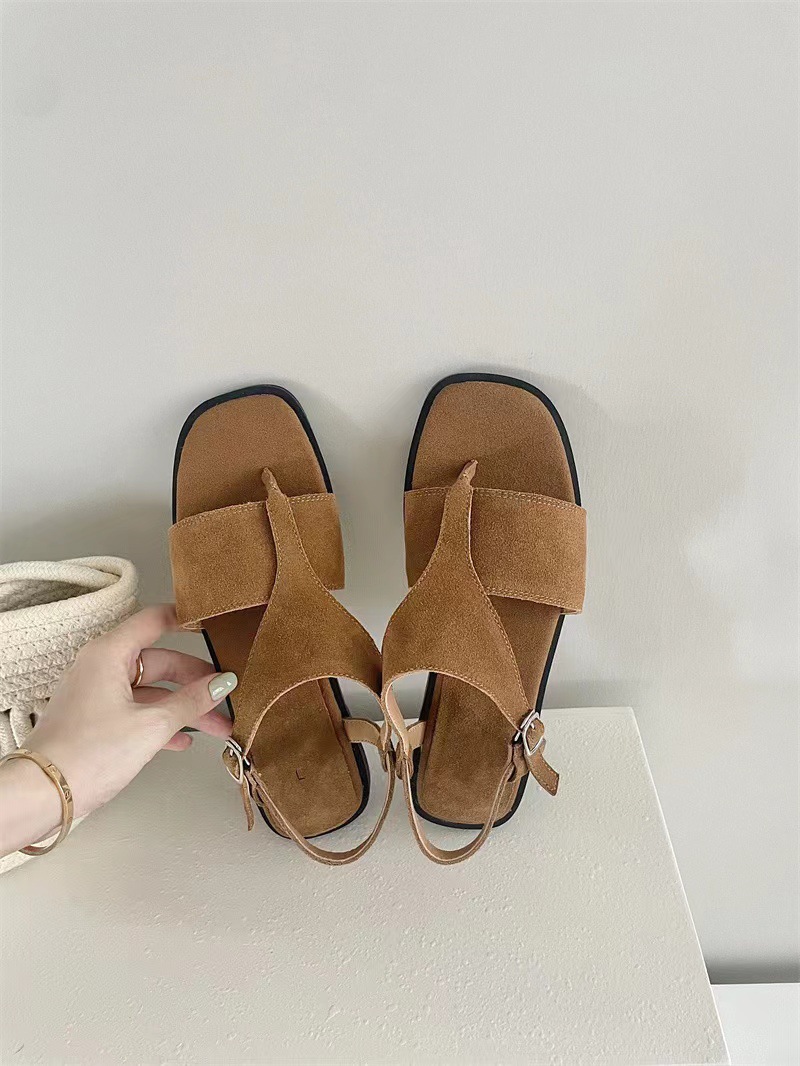 小众设计感真皮平底凉鞋女2024夏新款复古百搭扣带夹脚罗马沙滩鞋详情7