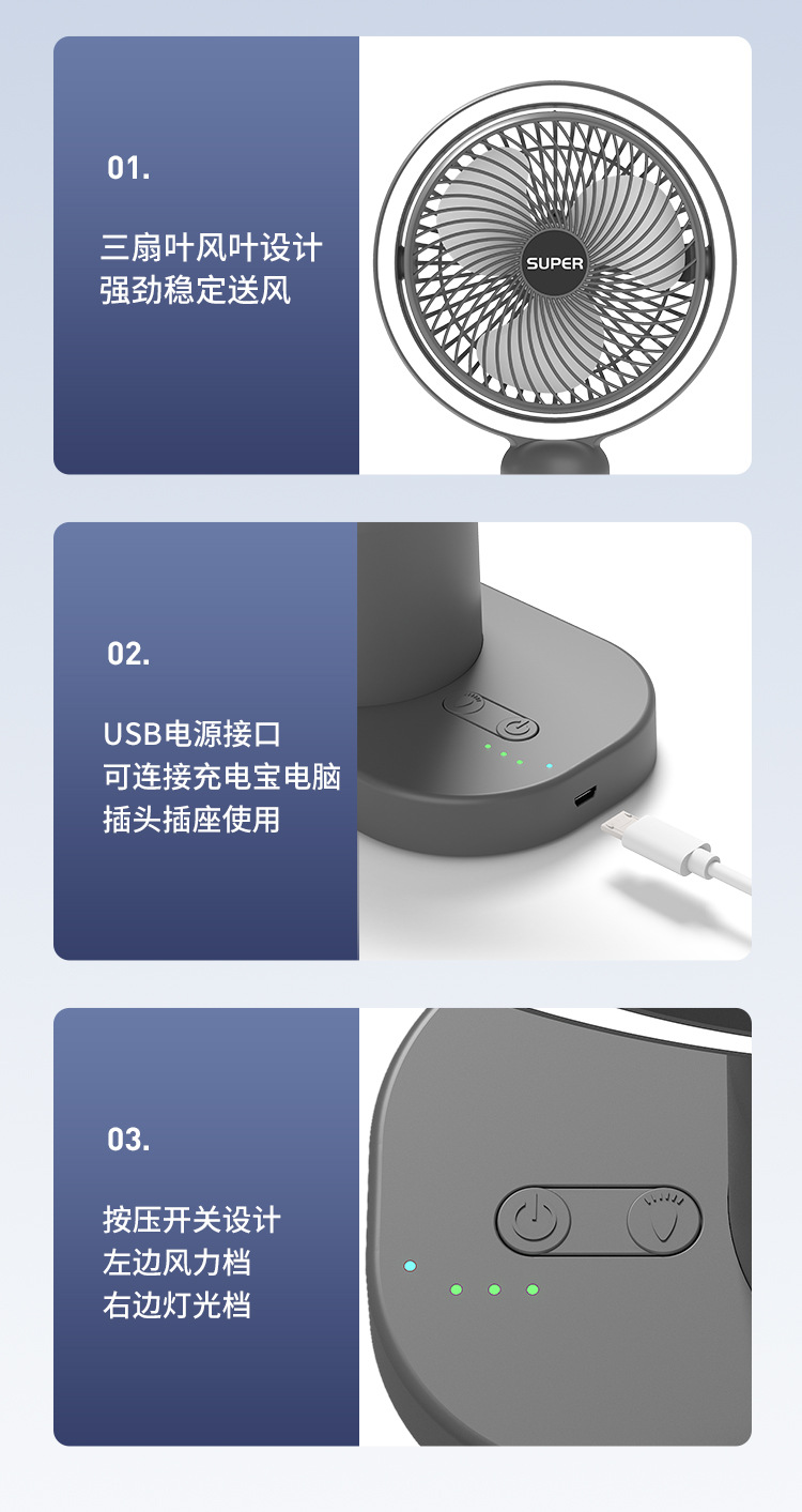 新款桌面小风扇迷你便携充电大风力usb家用台式风扇礼品一件代发详情15