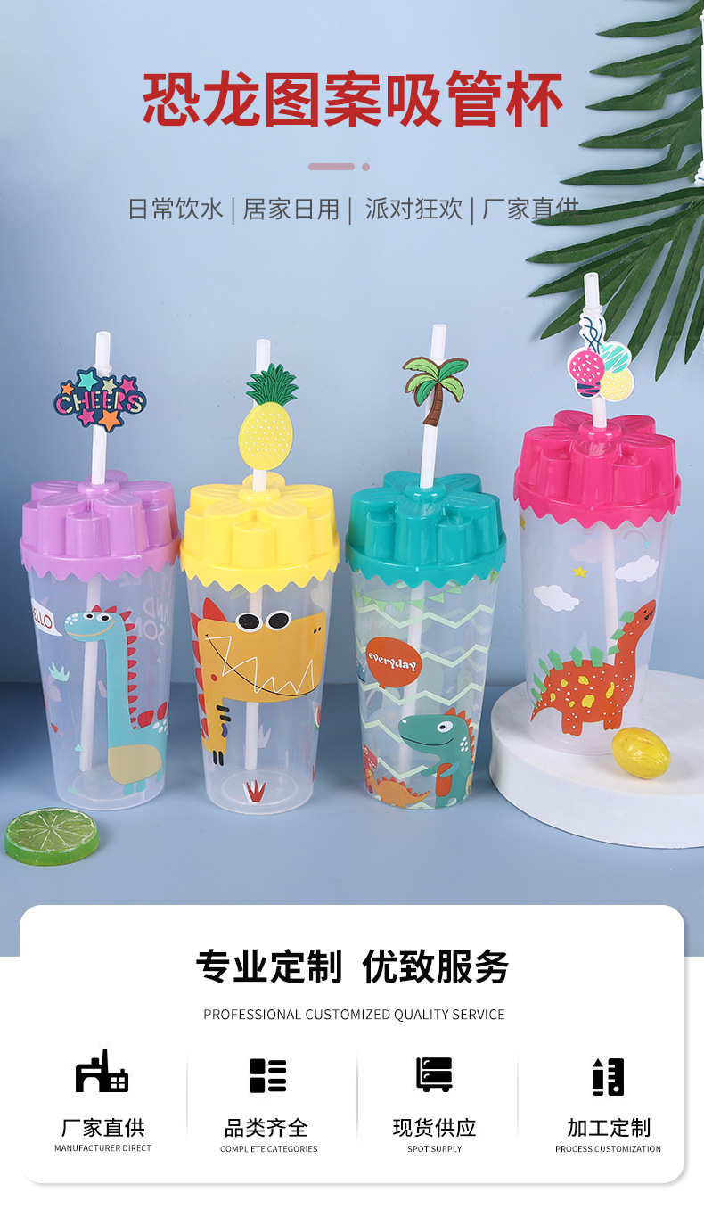印花卡通吸管杯 时尚可爱杯盖创意吸管设计大容量家用吸管杯 批发详情1