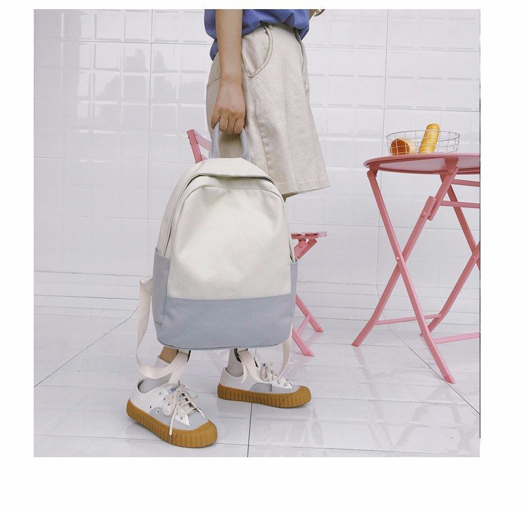 Factory wholesale of college-style, fresh, artistic, simple and versatile canvas backpacks, color-matched schoolbags for middle school best friends pic 19