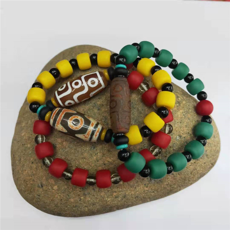 Guangshun Jewelry Cylindrical frosted Bracelet wholesale Tibetan-style three-nine-eye sky Pearl agate drum Bead bracelet Factory direct sales pic 2