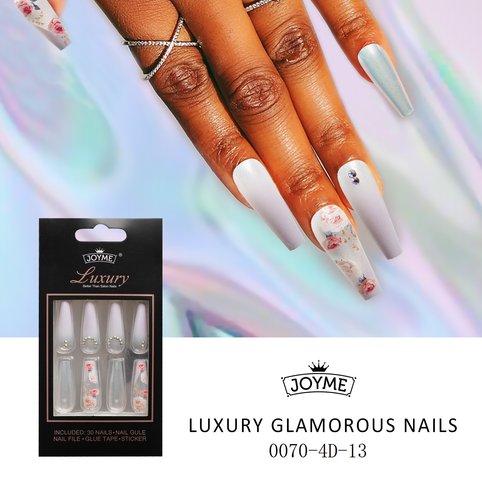 Special offer on 30 pieces of long ballet nail nail patches with diamonds pic 25