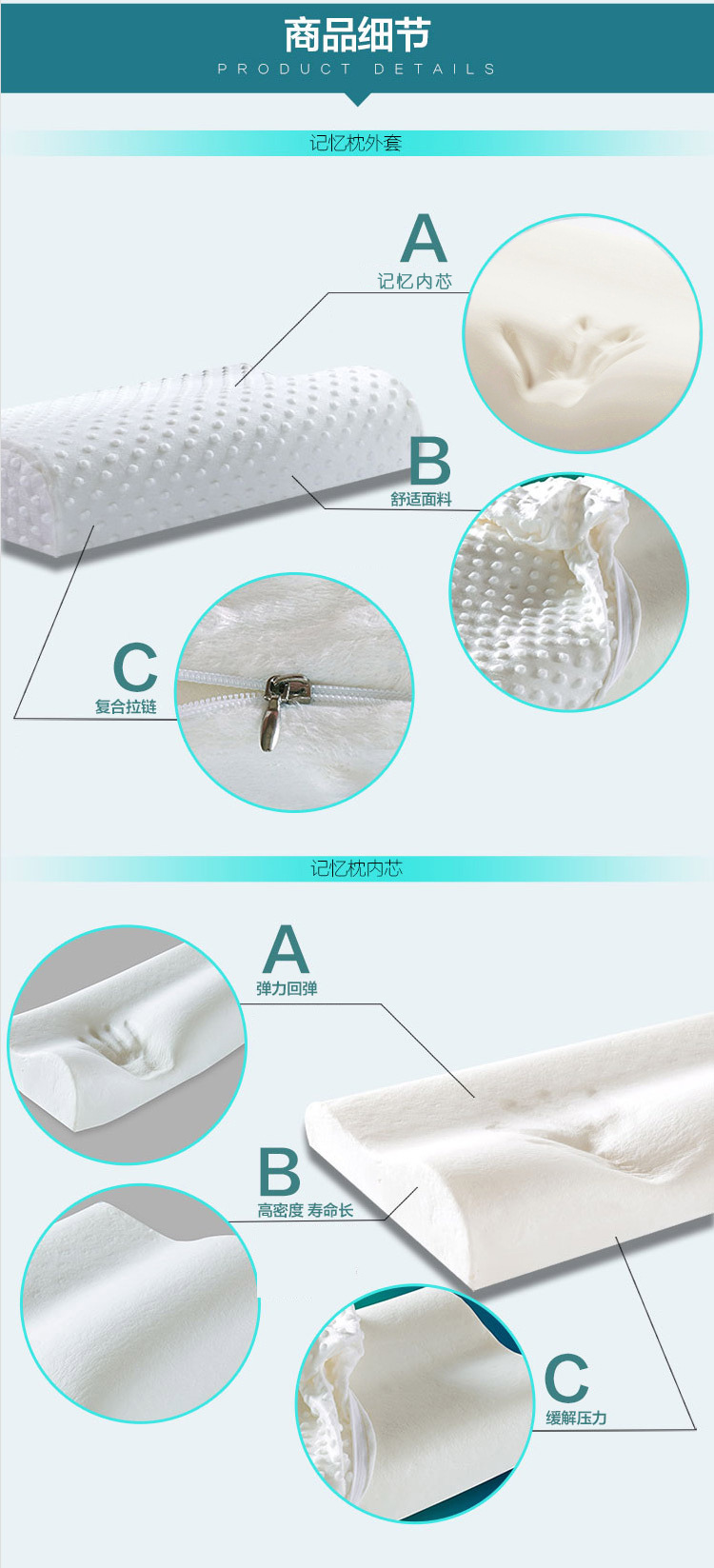 厂家直销 慢回弹太空记忆枕头 按摩护颈枕  睡眠枕头 记忆枕 枕头详情15