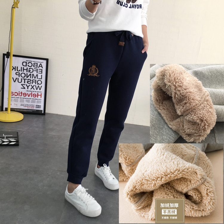 Autumn and winter lambskin sweatpants for women and couples, casual high-waisted cotton chanel-style long pants, loose tight-fitting fleece pants pic 12