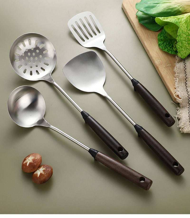 201实木柄不锈钢锅铲汤勺家用厨房厨具套装烹饪炒菜铲子漏铲批发详情12
