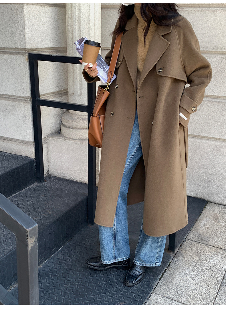 Q469 Dongdaemun Double-sided Cashmere Coat Korean version Autumn and Winter New Style Wool Tie suit collar woolen coat for women pic 49
