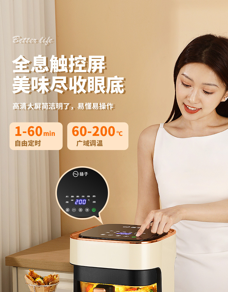 绑定扬子空气炸锅 多功能air fryer可视空气炸锅 家用电炸锅智能批发详情16