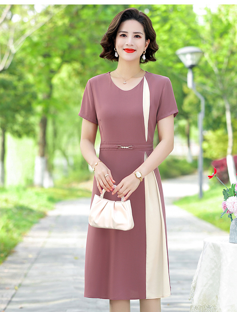 妈妈装夏季连衣裙40岁50中老年短袖女洋气裙子修身中年人薄款长裙详情15