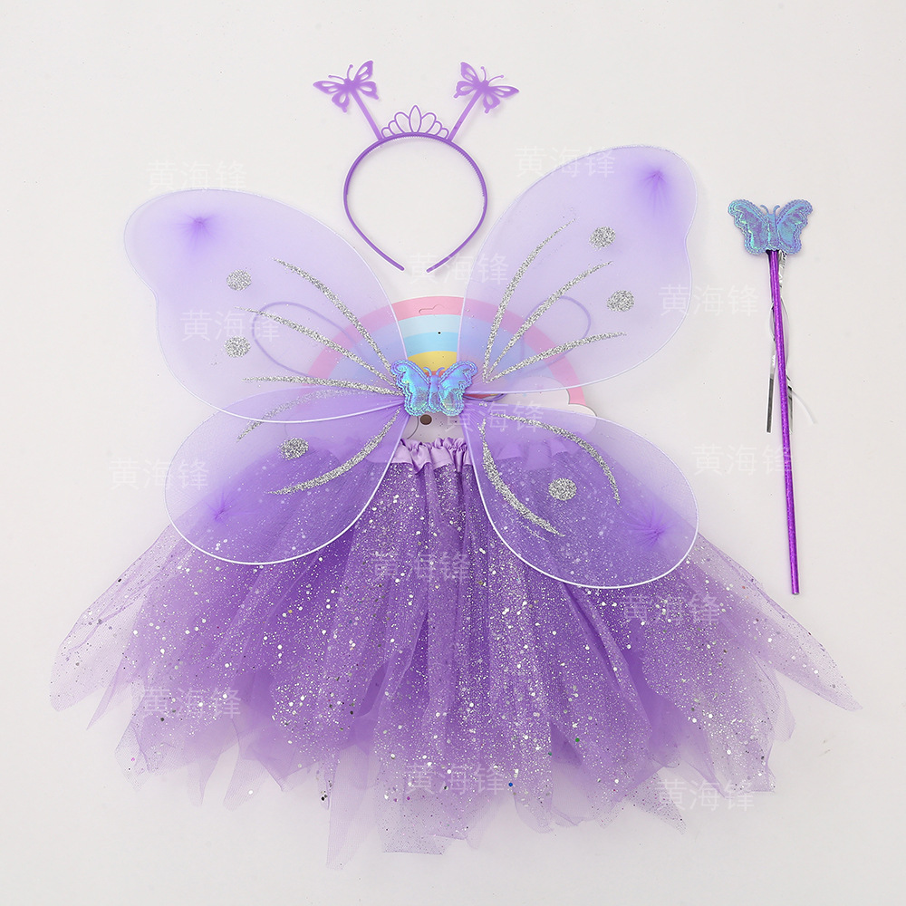 蝴蝶翅膀四件套 儿童蓬蓬裙套装 天使翅膀背饰仙女棒头箍现货批发详情11