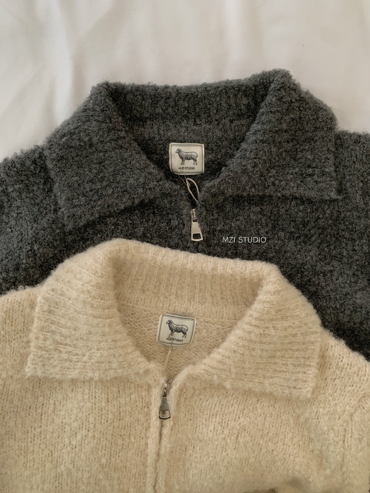 M.ZI秋冬韩系减龄羊毛混纺针织开衫慵懒风休闲宽松拉链毛衣外套女详情10