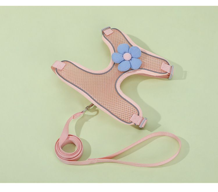 狗狗牵引绳背心式宠物胸背带透气网布花朵遛狗绳防挣脱猫绳子厂家详情14