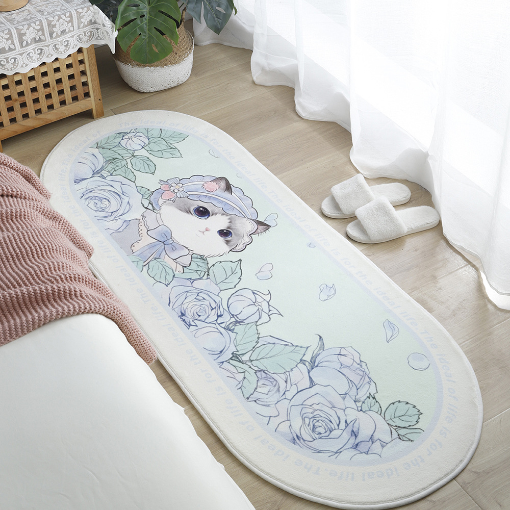 Soft bedside blanket for cute pets in home bedroom, cute bay window mat for young girls, oval thickened pet carpet pic 27