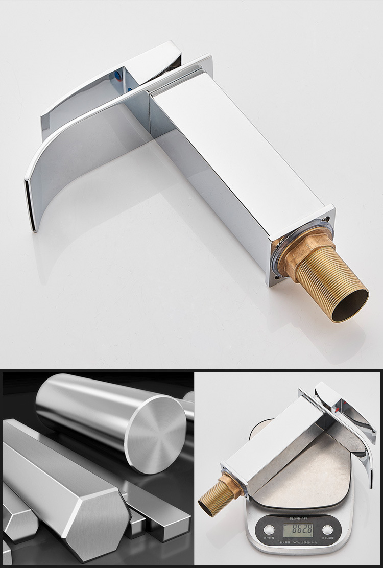 Cross-border basin waterfall faucet, wide-mouth stainless steel mirror finish, square elbow, cold and hot water countertop basin faucet pic 15