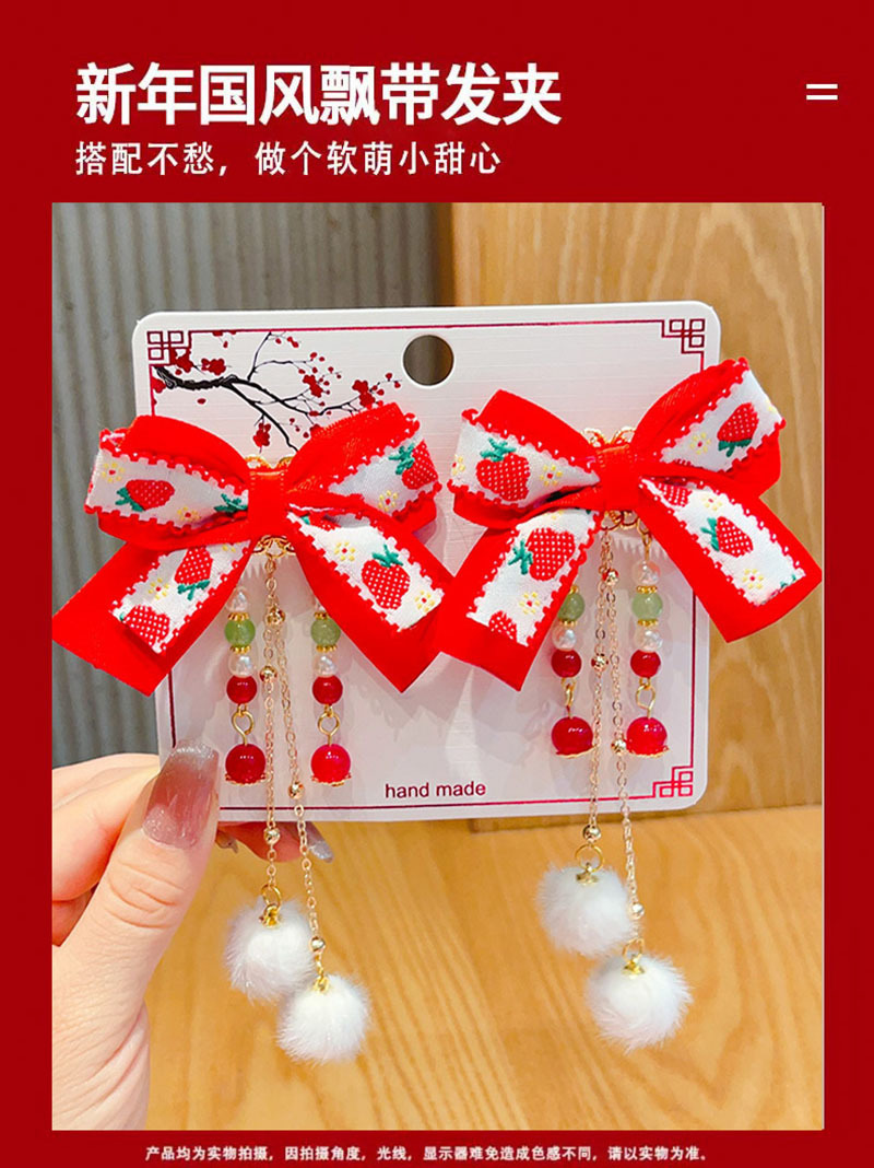新年款红色古风流苏发夹儿童汉服发卡头饰女童复古蝴蝶结发夹发饰详情23