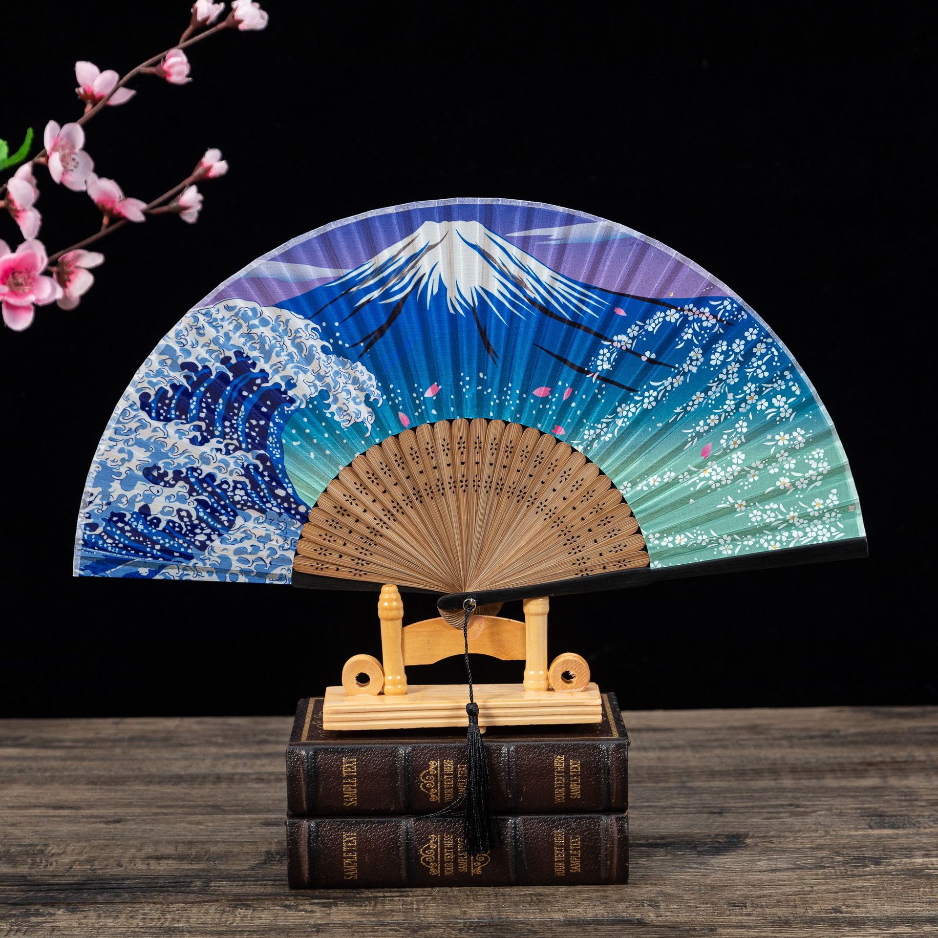 仿真丝娟面日式和风江户日本竹柄折扇 富士山系列和服扇子详情5