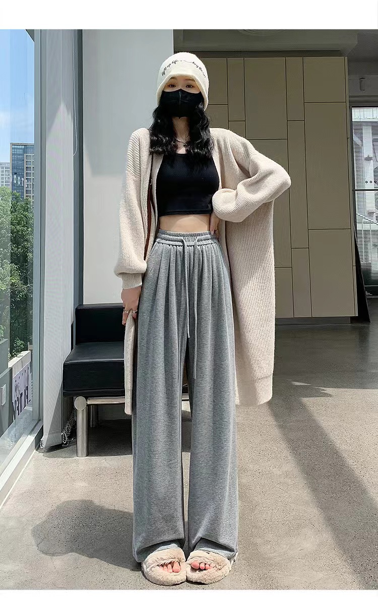 加厚阔腿裤女2023秋季新款高腰垂感宽松直筒裤休闲慵懒糯米针织详情35