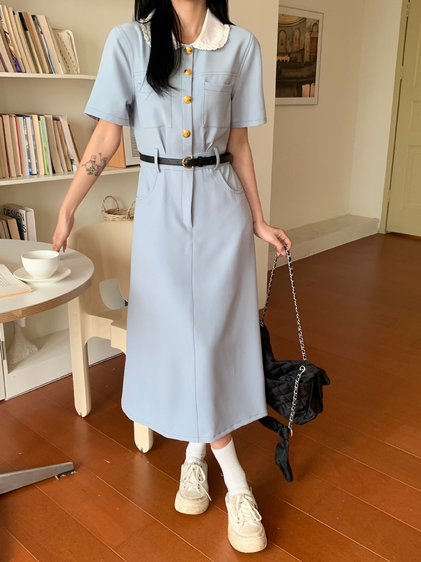 大码女装胖mm百搭娃娃领连衣裙2023夏季新款休闲收腰韩版高级裙子详情25
