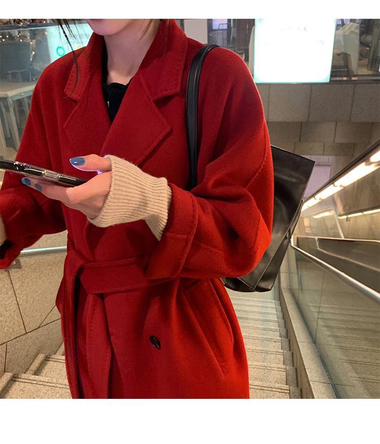 反季驼色呢子双面羊绒大衣女中长款2022年秋冬季韩系温柔毛呢外套详情23