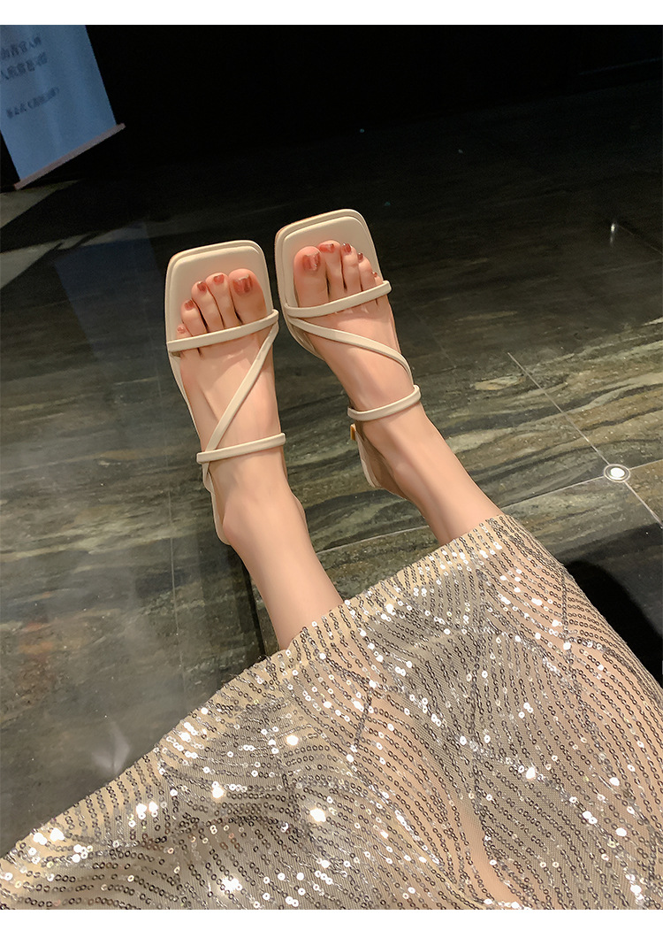 2024凉鞋女夏新款法式一字带仙女风方头不磨脚显瘦高跟拖鞋女外穿详情41