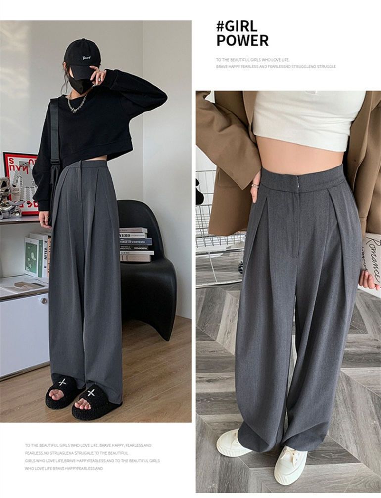 阔腿裤女西装裤春秋新款垂感宽松休闲拖地裤子直筒高腰灰色长裤女详情18