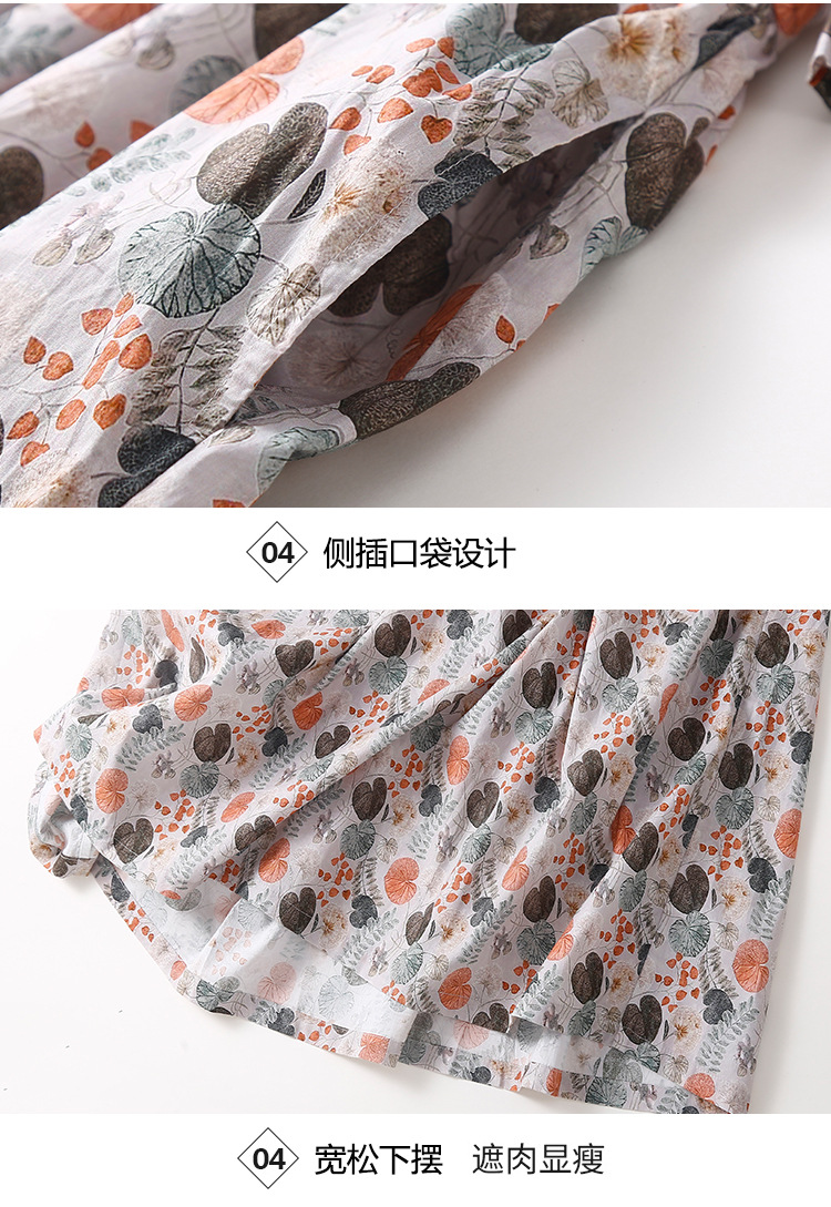 复古森系棉麻小碎花连衣裙女夏季宽松大码显瘦V领高腰大摆长裙子详情16
