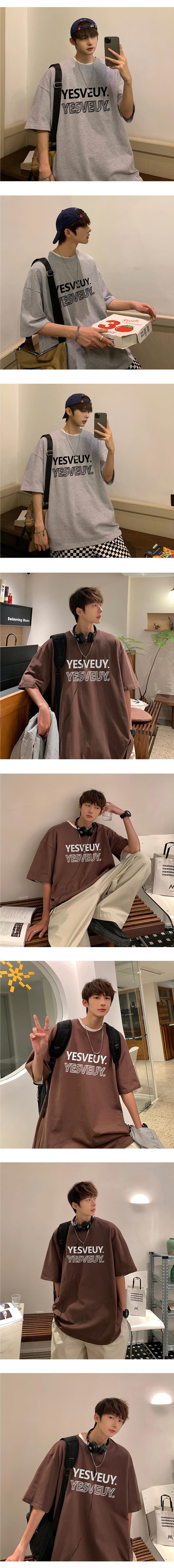 同款重磅纯棉短袖t恤美式复古男酒红色潮牌ins港风休闲宽松半袖上详情4