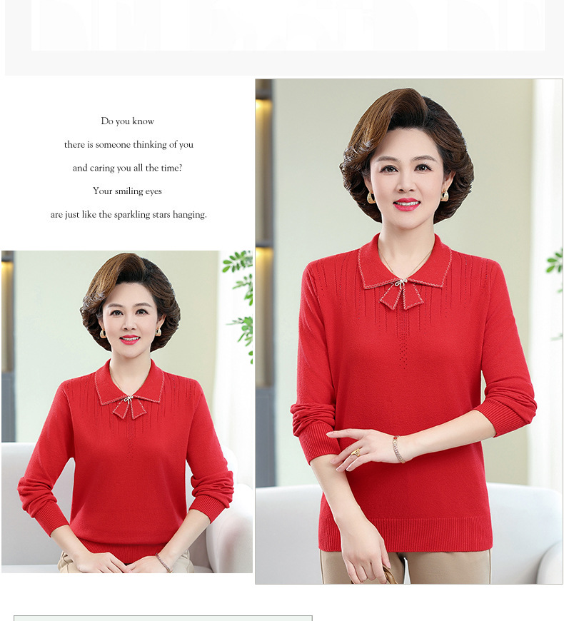 New autumn collection for middle-aged and elderly mothers: Solid color loose knitted pullover sweater with a baby collar for women. 2023 casual mom wear pic 36