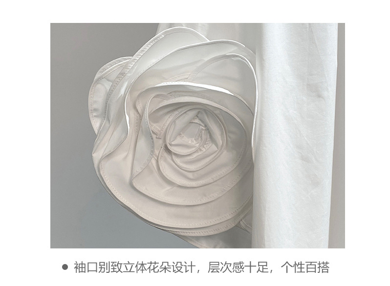 设计感花朵白色短袖衬衫女小众2024春夏新款气质百搭衬衣职场上衣详情4