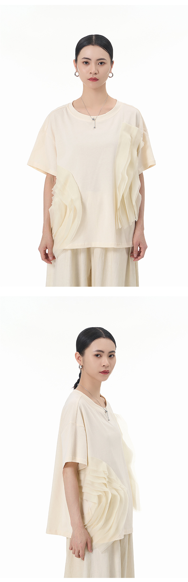 大码女装2025夏新宽松纱网拼接纯棉短袖T恤气质韩版显瘦上衣68852详情18