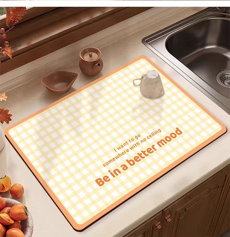 硅藻泥厨房沥水垫清新格子吧台吸水吸油防滑垫桌面速干耐高温餐垫详情11