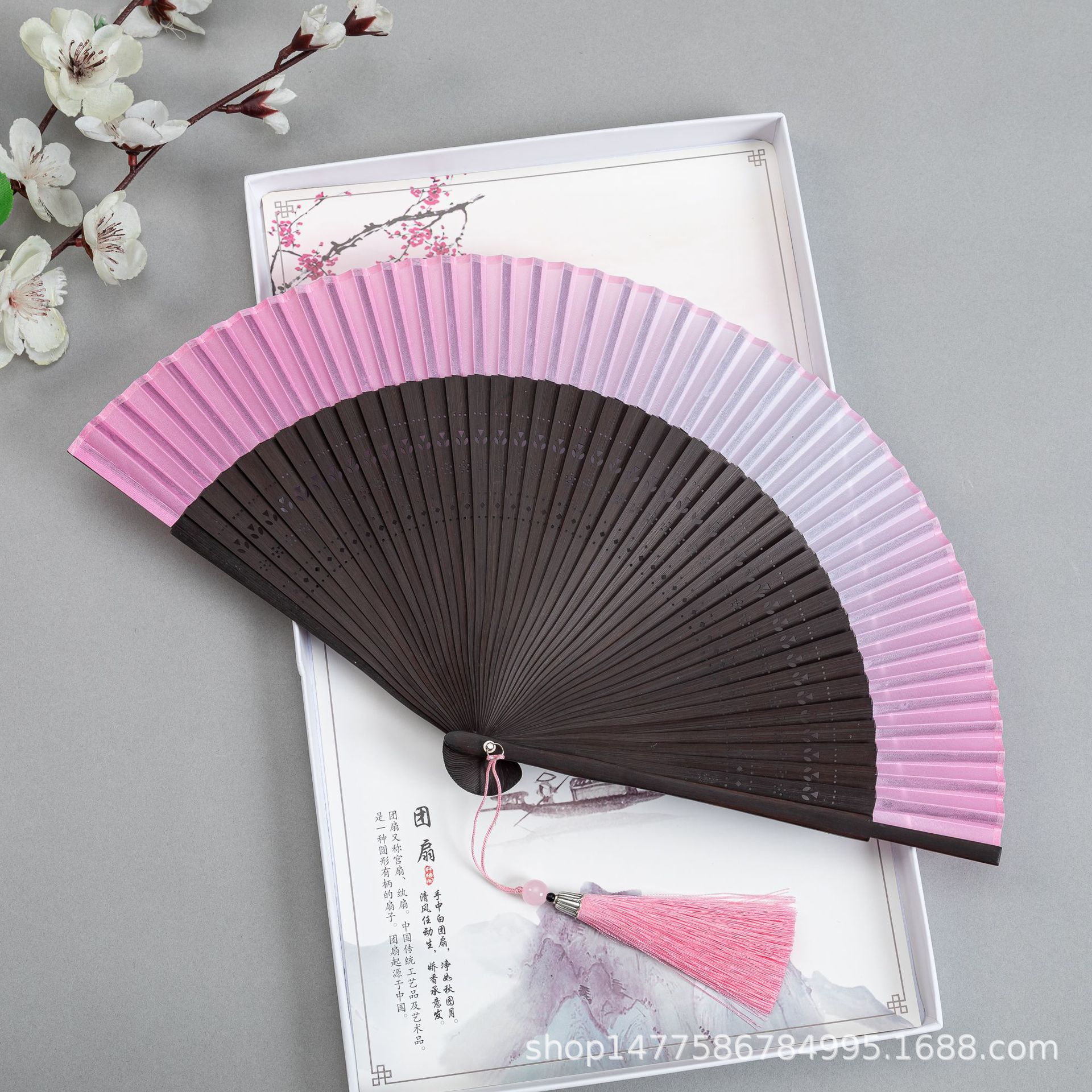 扇子折扇古风女式纯色渐变金绿色夏季随身江户日式和风扇子和服扇详情10