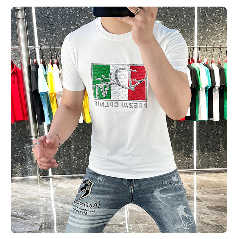 欧洲站长袖轻奢高档新款男士圆领短袖T恤男装薄款亮片印花半袖详情17