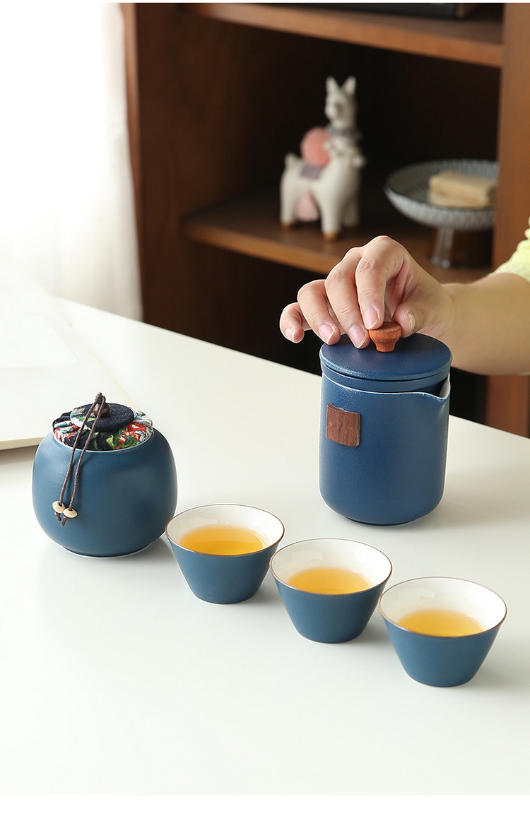 Travel tea set, ceramic quick customer cup, portable one pot, three cups, company business gift, festival souvenir, logo pic 31