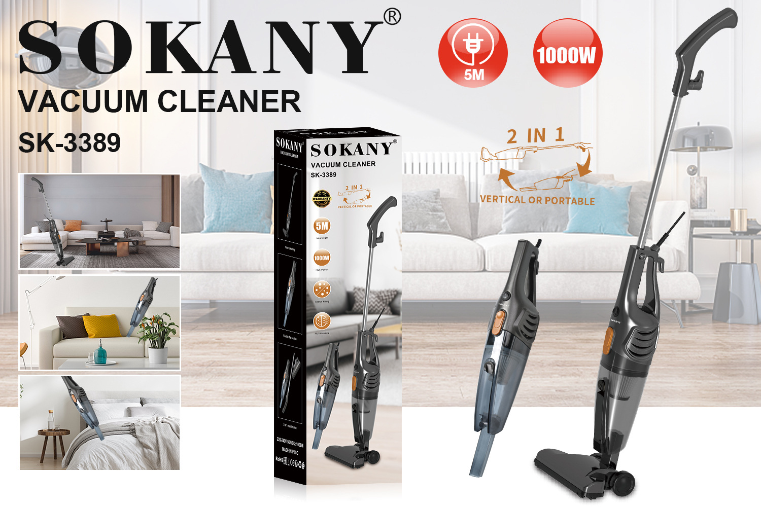 Cross-border SOKANY3389 vacuum cleaner, household multi-functional handheld vacuum cleaner, mite and dust removal wired vacuum cleaner pic 2
