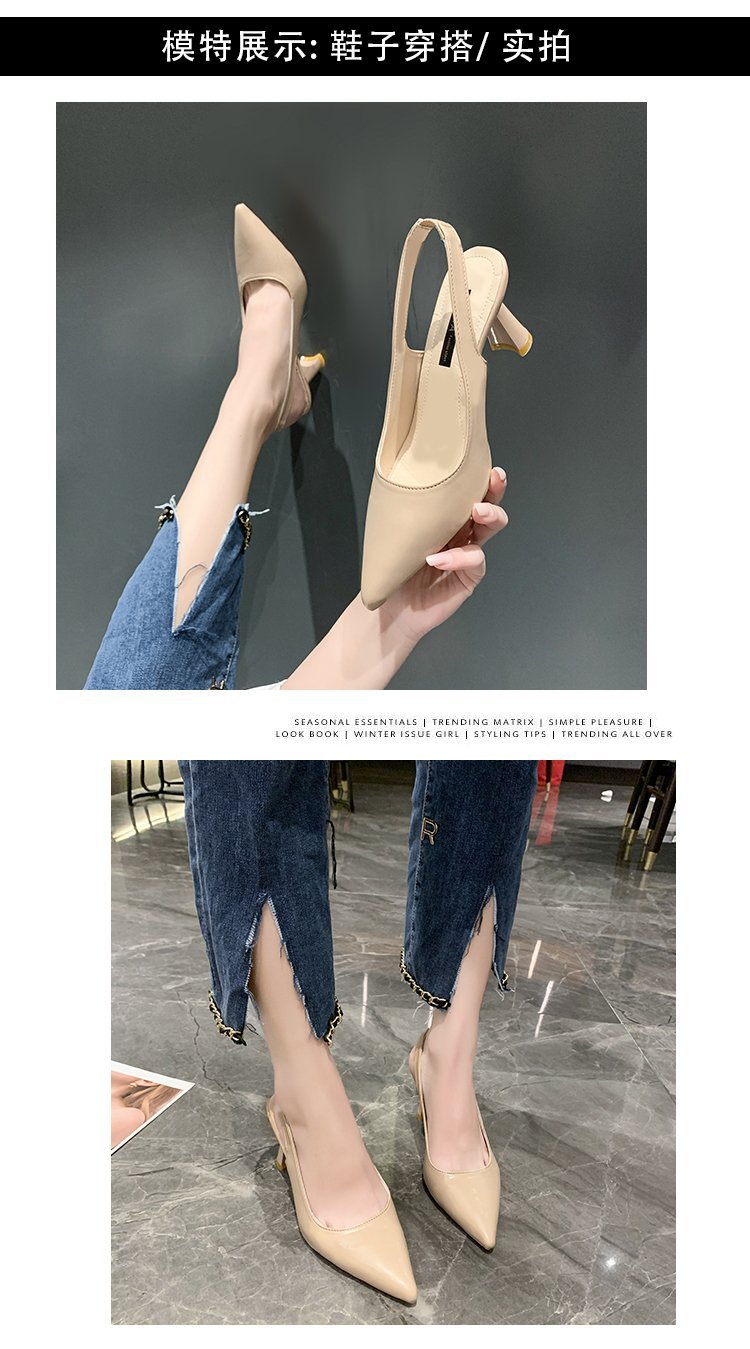 2023春夏季新款尖头高跟鞋女细跟包头凉鞋后空浅口单鞋女详情7