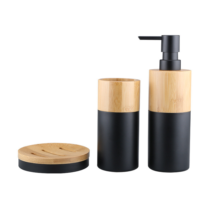 A simple black bamboo and wood bathroom set pic 4