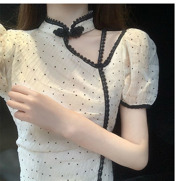 法式波点改良旗袍连衣裙洋气减龄高腰显瘦设计感可盐可甜裙子夏季详情9