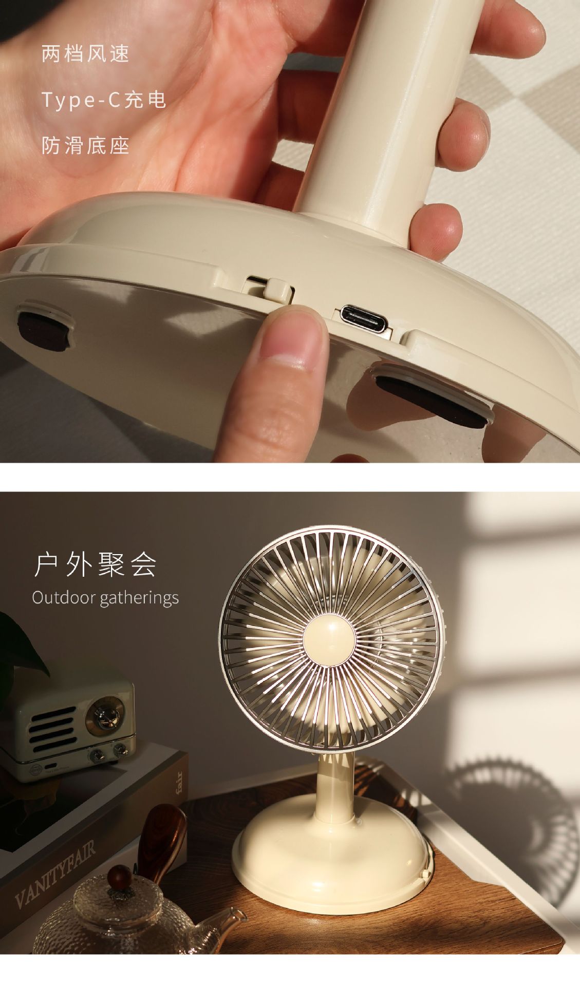 New desktop ubs rechargeable fan, portable outdoor camping small fan gift for desktop office, student dormitory pic 24
