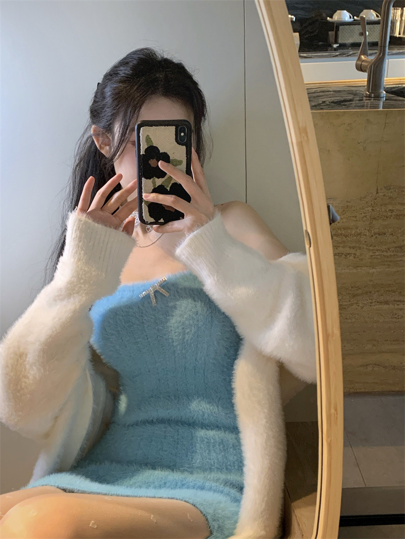 2023 Spring and Autumn laid-back and loose, knee-length, thickened, pure imitation mink fleece knitted sweater cardigan for women pic 32