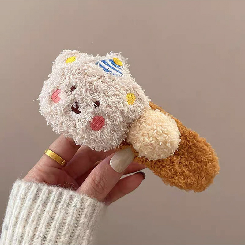 新款韩国秋冬毛绒布丁熊可爱鸭嘴夹大号发夹女后脑勺盘发发卡发饰详情11