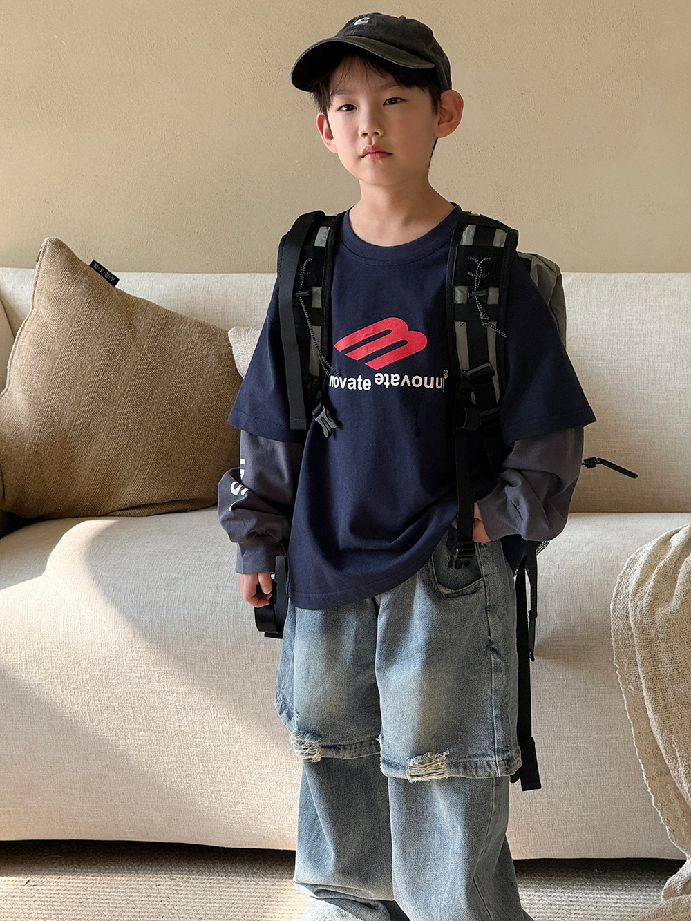 儿童童装2025春秋新款男童假两件上衣百搭韩版T恤洋气卫衣春装潮t详情5
