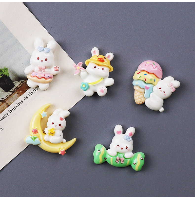 亮面卡通月亮兔子 diy奶油手机壳树脂配件手工发夹头绳饰品材料详情3