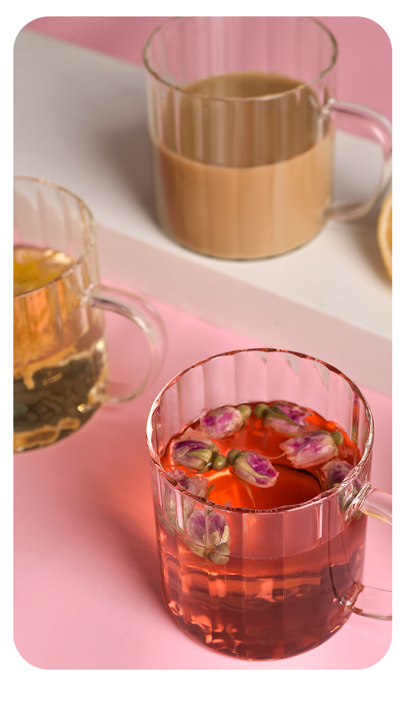 New striped glass water cup, large-mouthed milk cup, colorful glass cup, ins high appearance level souvenir cup pic 12
