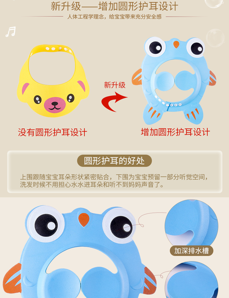 儿童浴帽婴幼儿洗发帽宝宝金鱼洗头帽防护帽可调节洗澡洗头护耳帽详情9