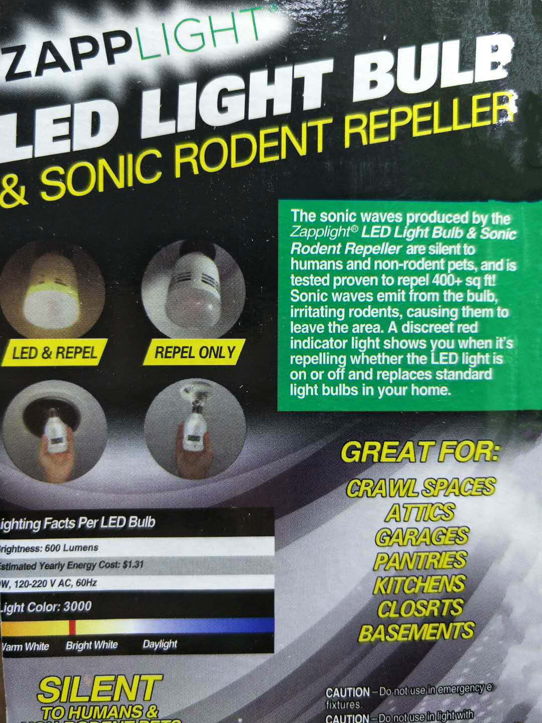 ZAPP LIGHT Rodent Control Bulb, mosquito and rodent repellent, rodent control, cockroach control, fly and mosquito control bulb pic 8
