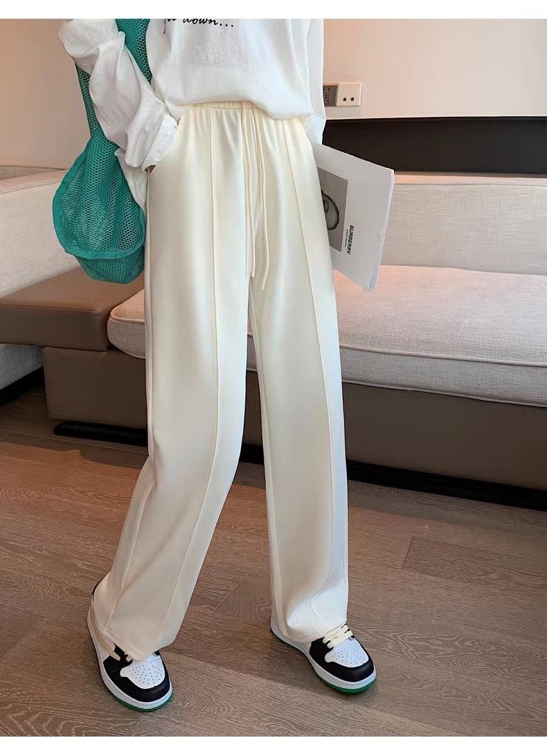 新款珠地棉垂感直筒裤高腰休闲阔腿裤女士春夏拖地裤舒适免烫长裤详情18